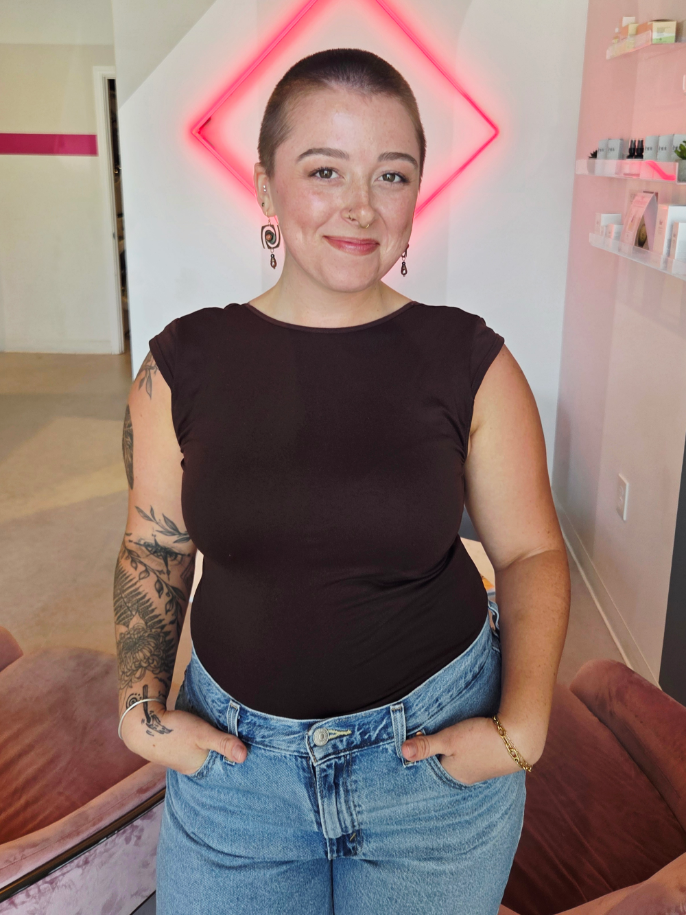 a woman standing in a room